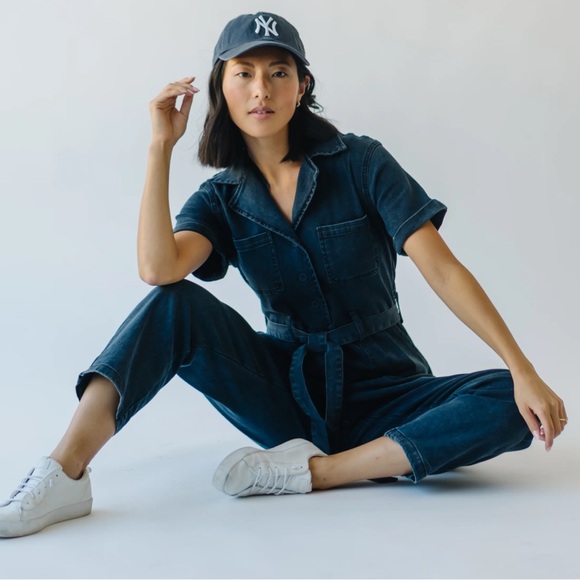 The Fleming Tie Denim Jumpsuit in Black - Picture 2 of 8